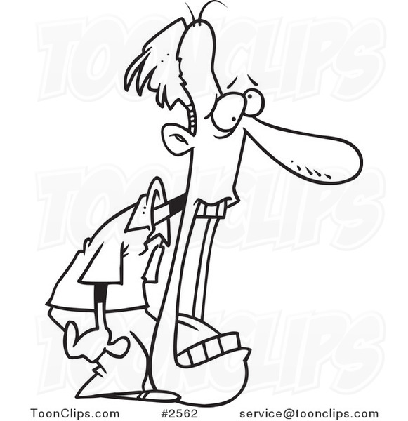 Cartoon Black and White Line Drawing of a Guy with a Dropped Jaw #2562 ...