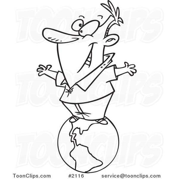Cartoon Black and White Line Drawing of a Happy Business Man Standing ...