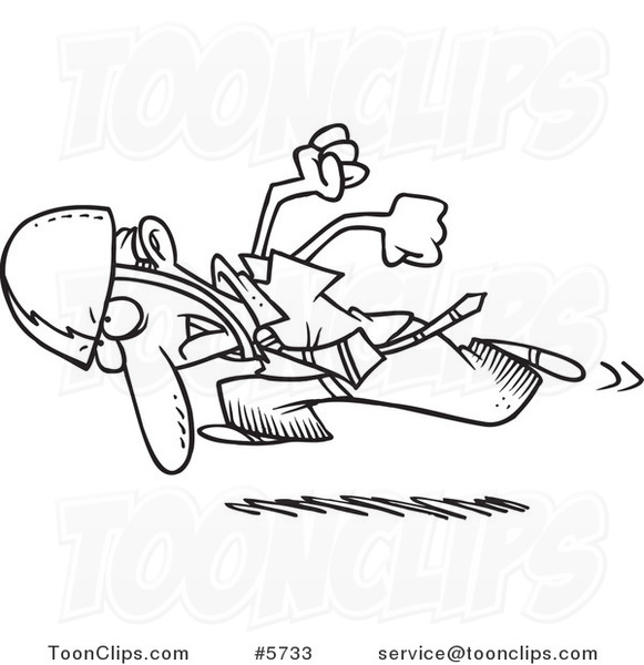 Cartoon Black And White Line Drawing Of A Hard Headed Business Man Charging 5733 By Ron Leishman