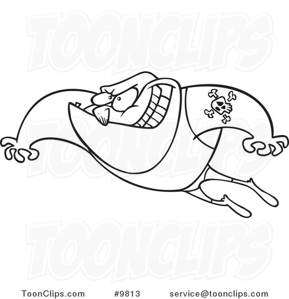 Cartoon Black and White Line Drawing of a Leaping Wrestler