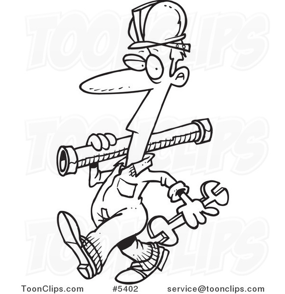 Cartoon Black and White Line Drawing of a Pipe Rigger