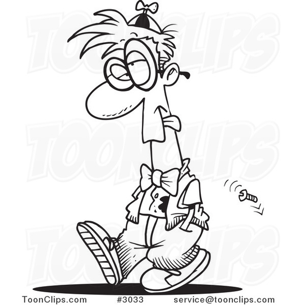 Cartoon Black and White Line Drawing of a Walking Fool #3033 by Ron ...