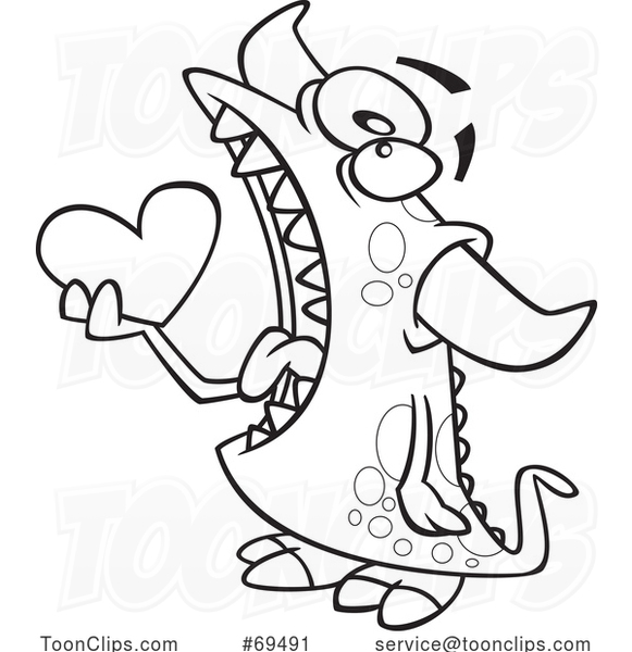 cartoon scary monster black and white
