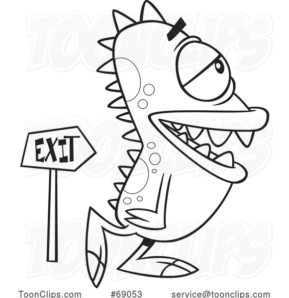 Cartoon Black and White Monster Exiting