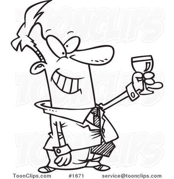 Cartoon Black And White Outline Design Of A Business Man Toasting #1671 