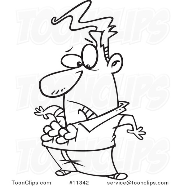 Cartoon Black and White Outline Design of a Guy Being Attacked by ...