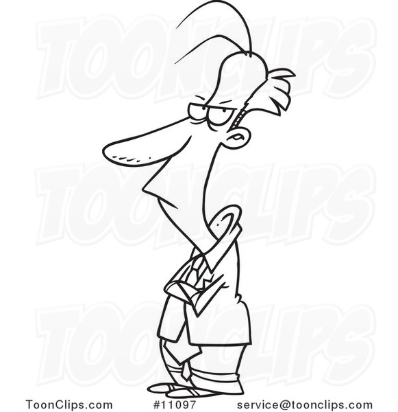 Cartoon Black and White Outline Design of a Sulking Business Man #11097 ...