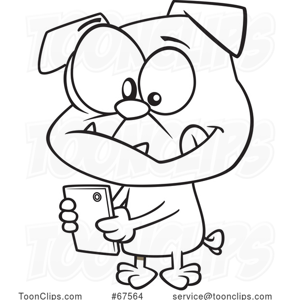Cartoon Black and White Pug Dog Texting