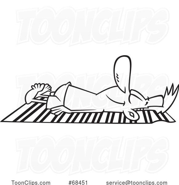 Cartoon Black and White Relaxed Guy Sun Bathing
