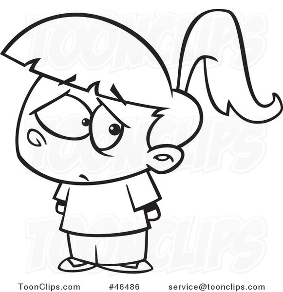 Cartoon Black and White Sad Rejected Girl #46486 by Ron Leishman