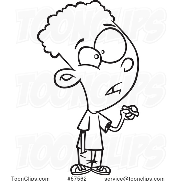 Cartoon Black and White School Boy at the Board