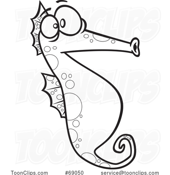 Cartoon Black and White Seahorse