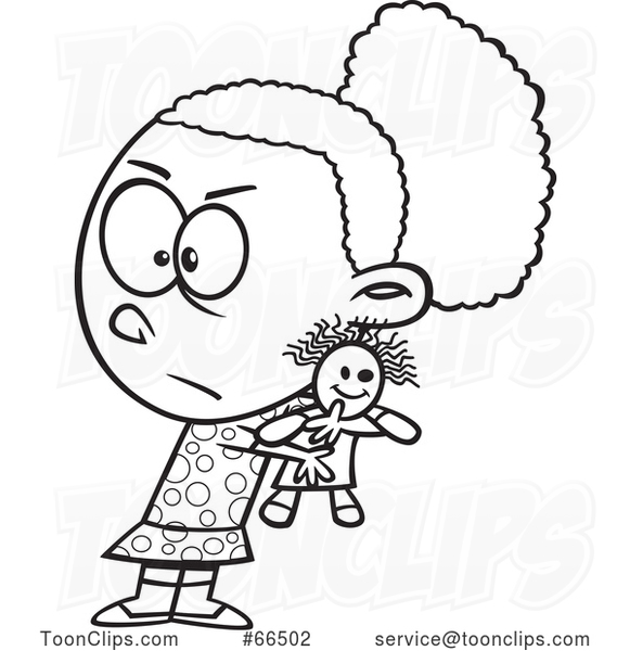 Cartoon Black and White Selfish Girl Refusing to Share a Doll #66502 by Ron  Leishman