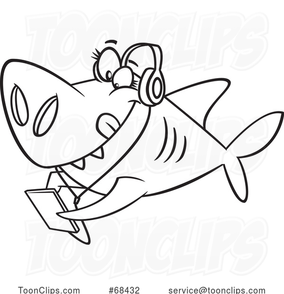 Cartoon Black and White Sister Shark Wearing Headphones