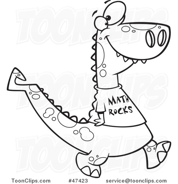 Cartoon Black and White Smart Dinosaur Wearing a Math Rocks Shirt #47423 by  Ron Leishman