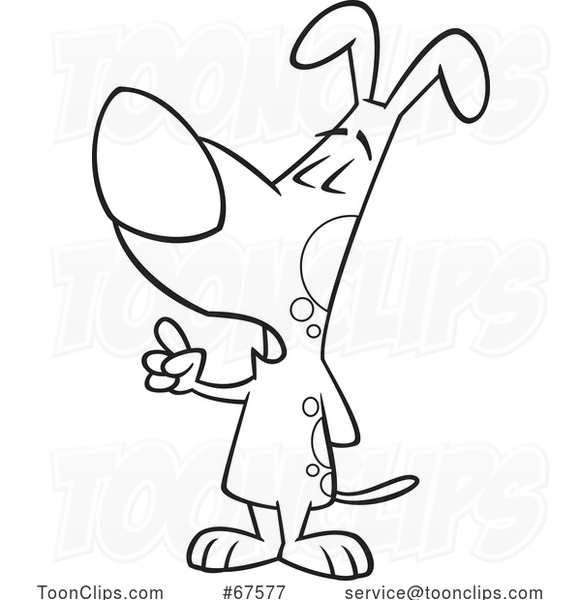 Cartoon Black and White Smart Dog Holding up a Finger and Talking
