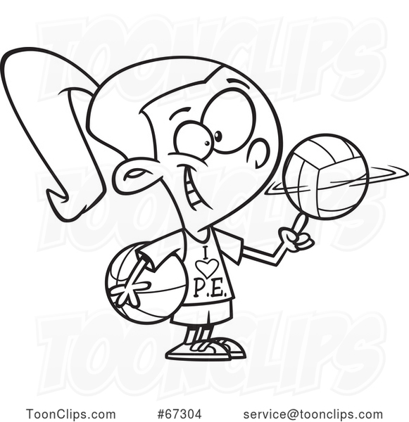 Cartoon Black and White Sporty Girl Wearing an I Love PE Shirt