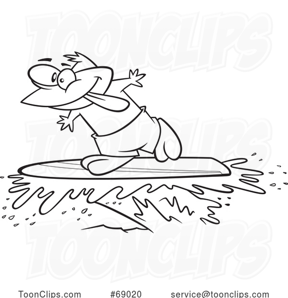 Cartoon Black and White Surfing Penguin
