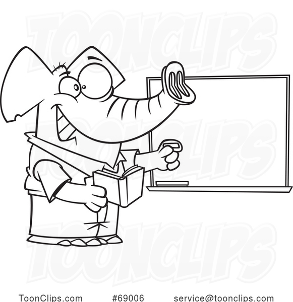 Cartoon Black and White Teacher Elephant
