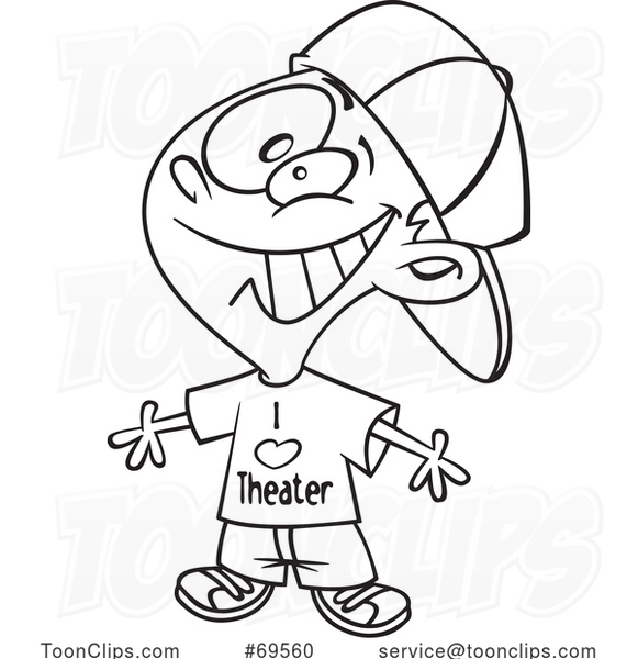 Cartoon Black and White Thespian Boy Wearing an I Love Theater Shirt