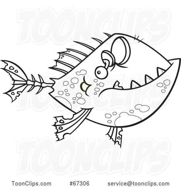 Cartoon Black and White Zombie Fish
