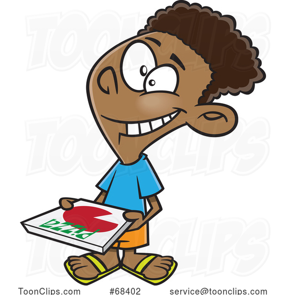 Cartoon Black Boy Carrying a Pizza Box