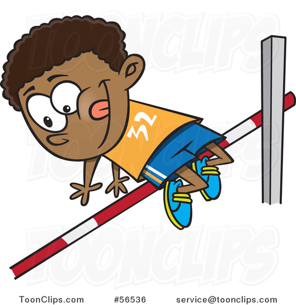 Cartoon Black Boy Doing a Track and Field High Jump
