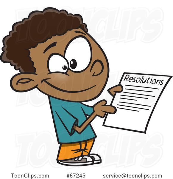 Cartoon Black Boy Going over His New Year Resolutions