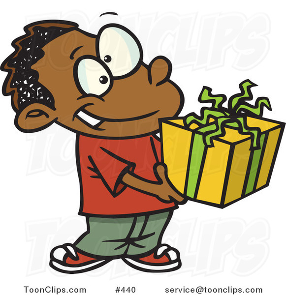 Cartoon Black Boy Holding a Gift Box