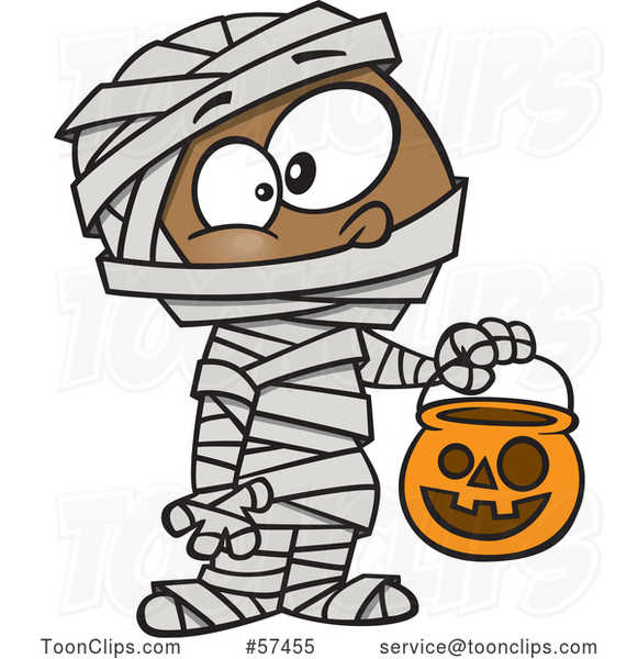 Cartoon Black Boy in a Mummy Halloween Costume