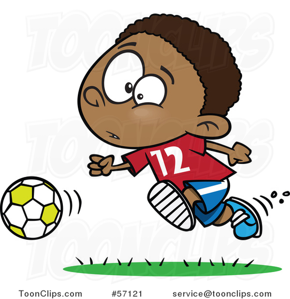 Cartoon Black Boy Playing Soccer #57121 by Ron Leishman