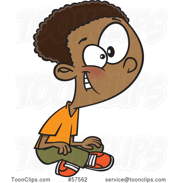 Cartoon Black Boy Sitting on the Ground