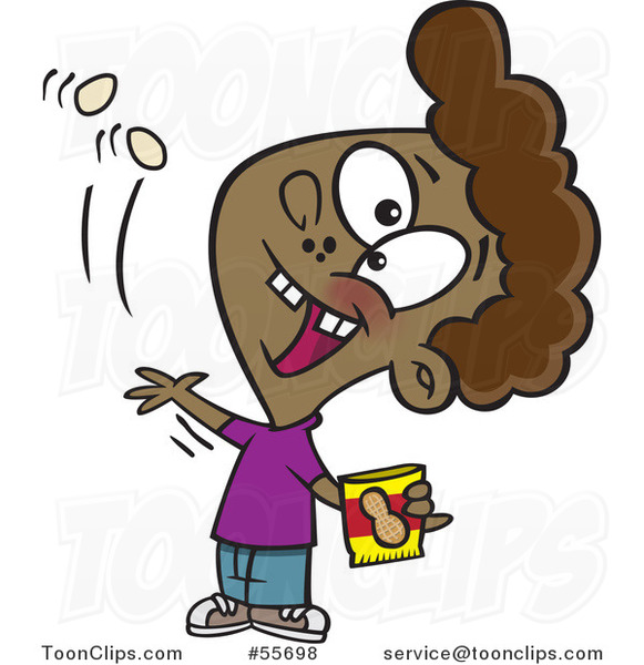 Cartoon Black Boy Tossing Peanuts into His Mouth