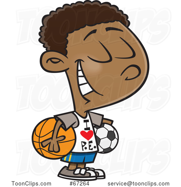 Cartoon Black Boy Wearing an I Love PE Shirt