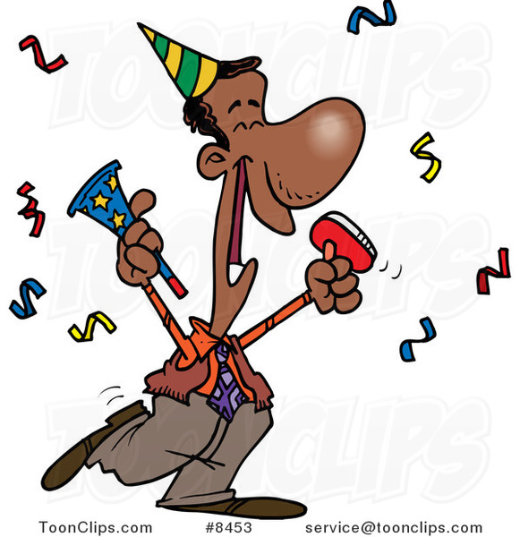 Cartoon Black Business Man Celebrating at a Party