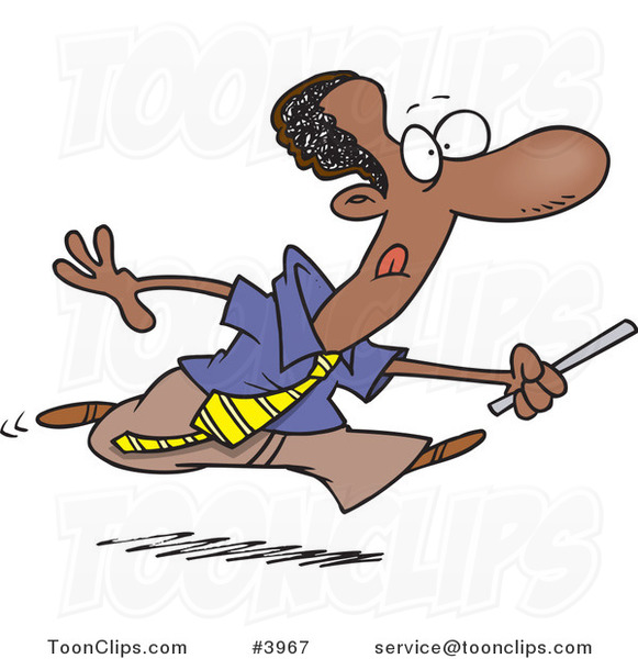 Cartoon Black Business Man Running with a Baton #3967 by Ron Leishman