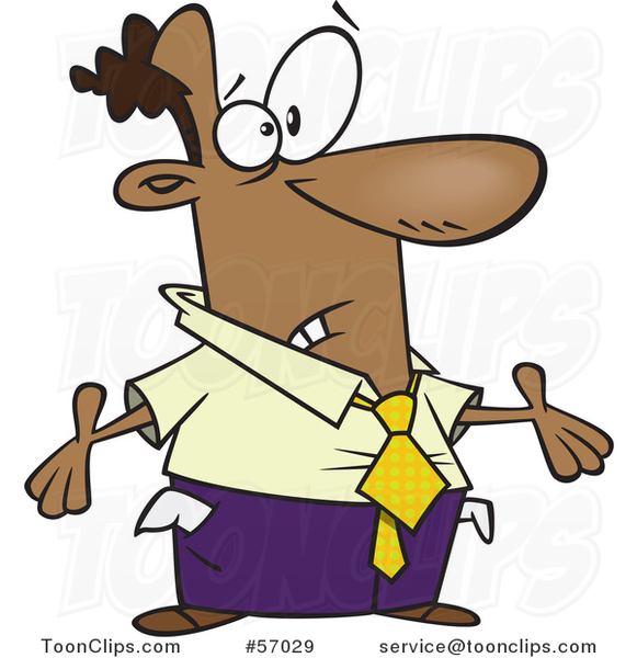 Cartoon Black Businessman with Turned out Pockets After Being Taxed