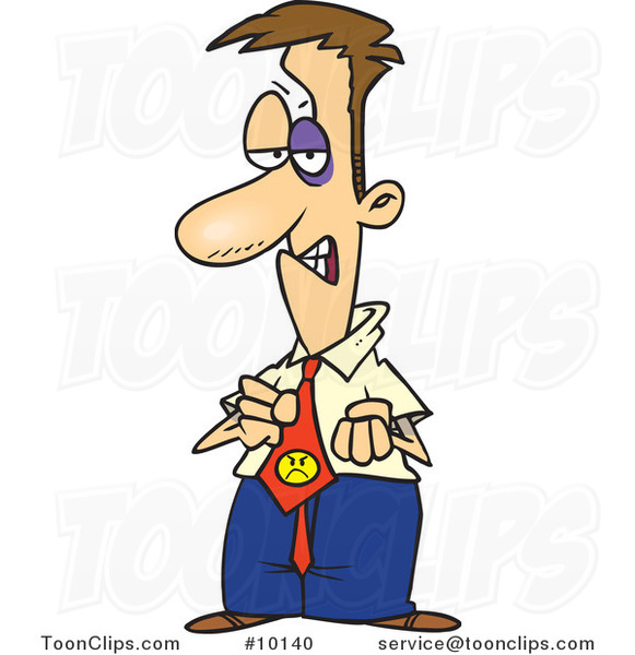 Cartoon Black Eyed Business Man Wearing an Angry Tie