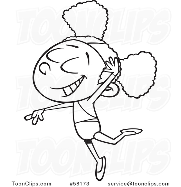 Cartoon Black Girl Ballerina Dancing, Outline