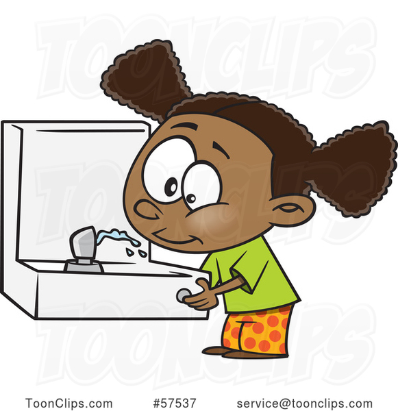 Cartoon Black Girl Drinking from a Fountain #57537 by Ron Leishman