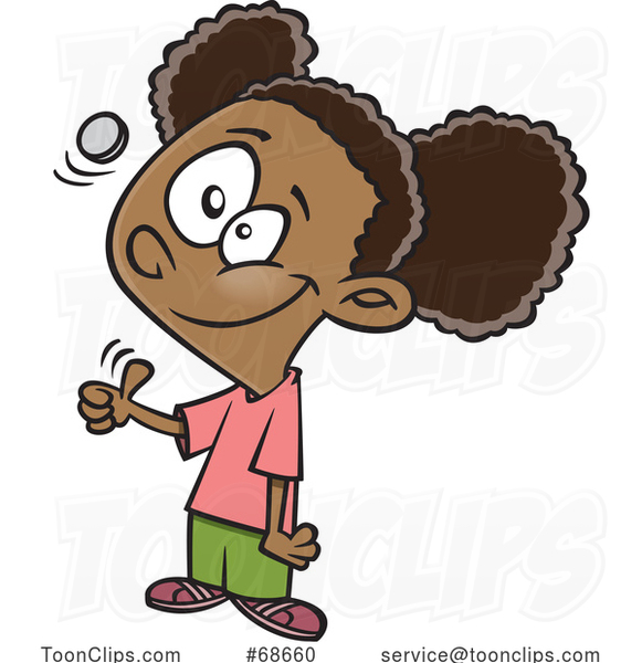 Cartoon Black Girl Flipping a Coin