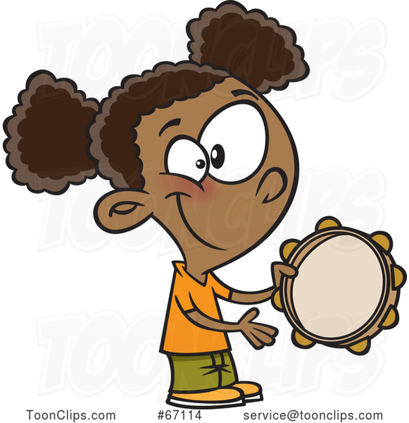 Cartoon Black Girl Playing a Tambourine