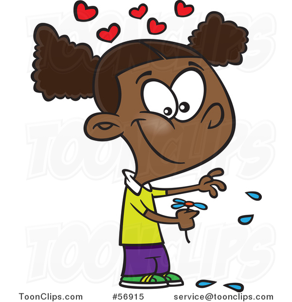 Cartoon Black Girl Playing He Loves Me Loves Me with Flower Petals