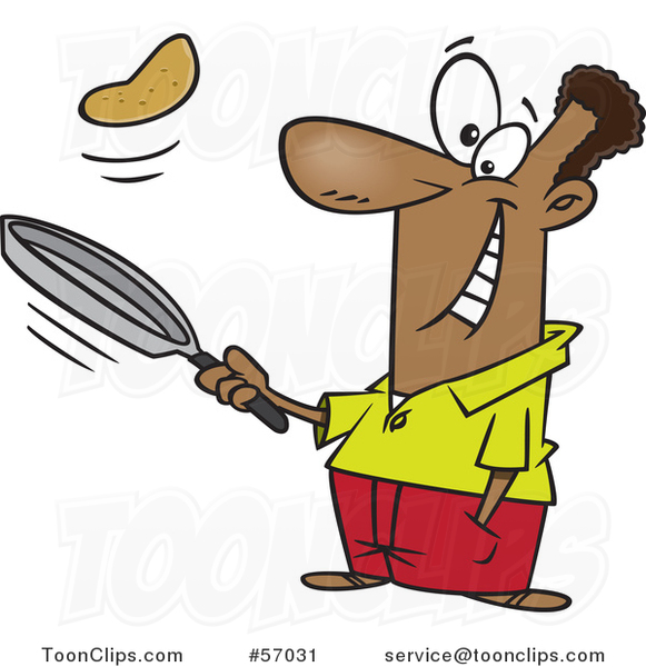 Cartoon Black Guy Flipping Pancakes