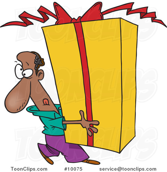 Cartoon Black Guy Holding a Giant Gift