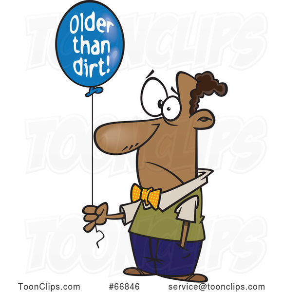 Cartoon Black Guy Holding an Older Than Dirt Birthday Balloon