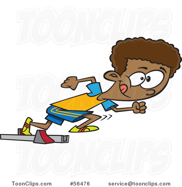 Cartoon Black Track and Field Boy Taking off in a Sprint
