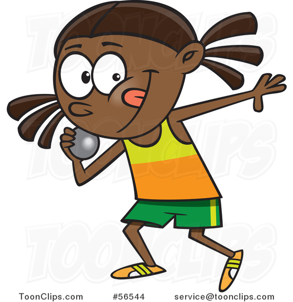 Cartoon Black Track and Field Girl Throwing a Shotput