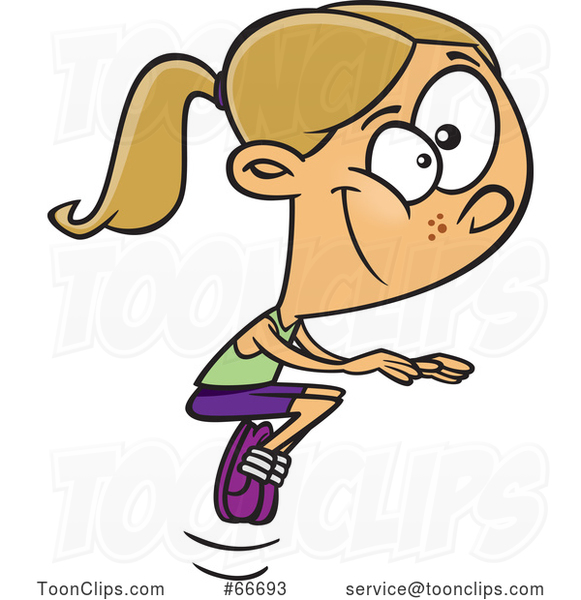 Cartoon Blond White Girl Doing a Tuck Jump