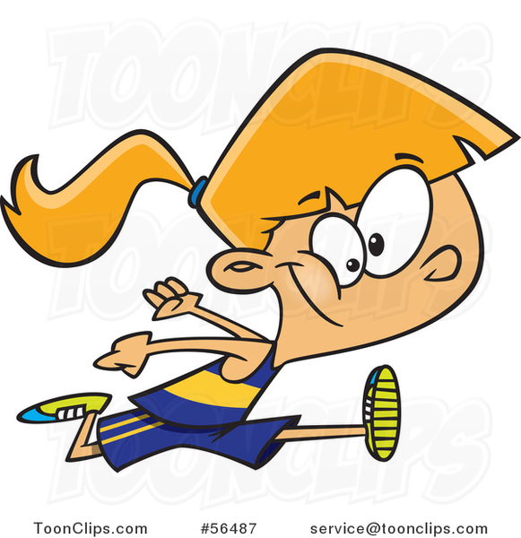 Cartoon Blond White Girl Long Jumping